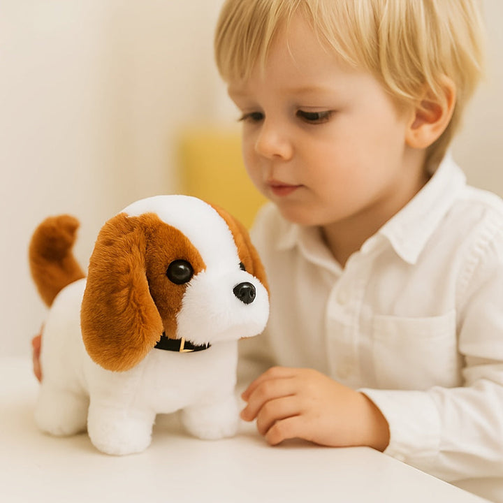 Lille interaktiv hvalp, der bevæger sig og gøer som en rigtig hund, til børn.