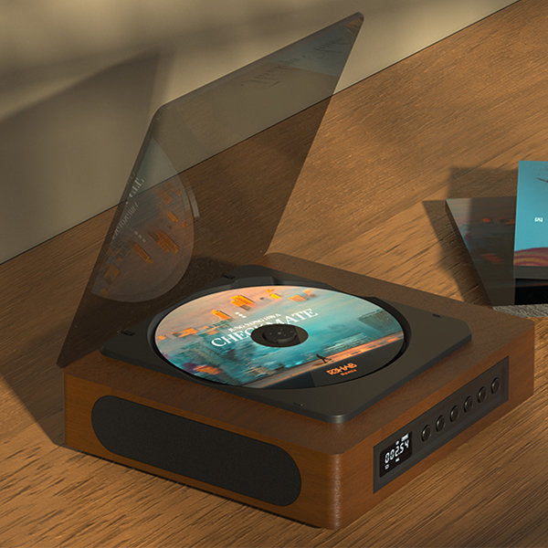 Alsidig bærbar CD-afspiller med Bluetooth og FM-radio. Nyd din musik overalt med dette moderne retro lydsystem.