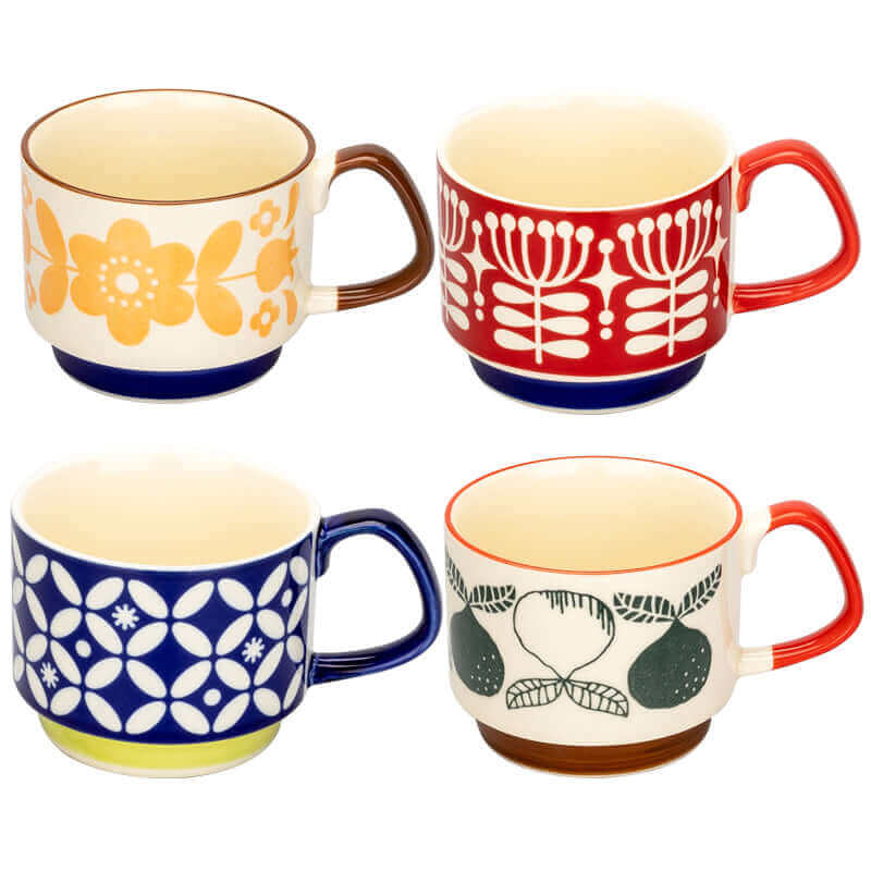 Unikke, flerfarvede retro kaffekopper med vintage charme; perfekt til kaffeelskeren og hjemmet.