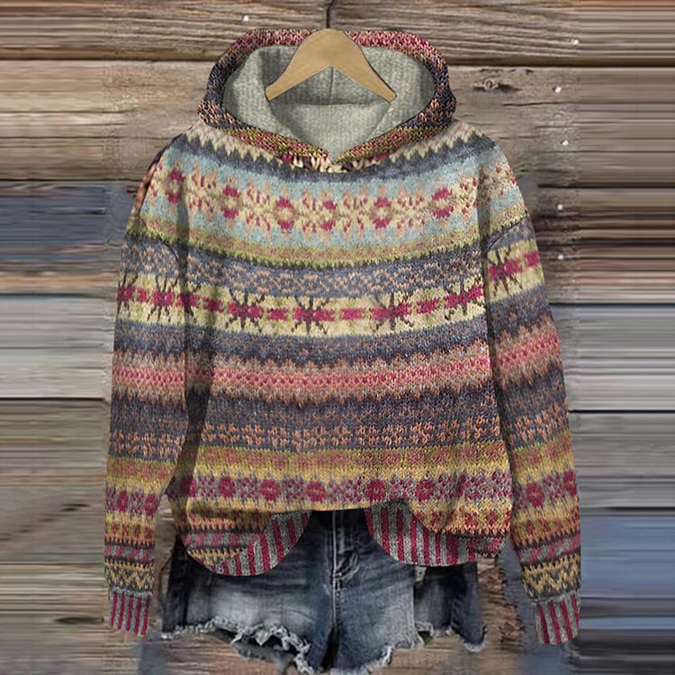 Retro kvinders vintersweater i hyggeligt strik. Stilfuld og varm trøje til kolde vinterdage.