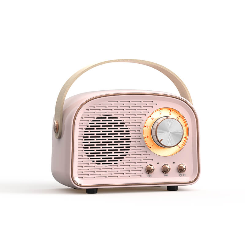 Vintage-inspireret Bluetooth højttaler. Rund og bærbar, tilbyder klar lyd og stil til dit hjem.