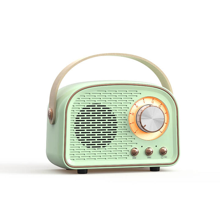 Oplev klar lyd med denne retro Bluetooth højttaler. Rund, stilfuld og en perfekt gaveidé.