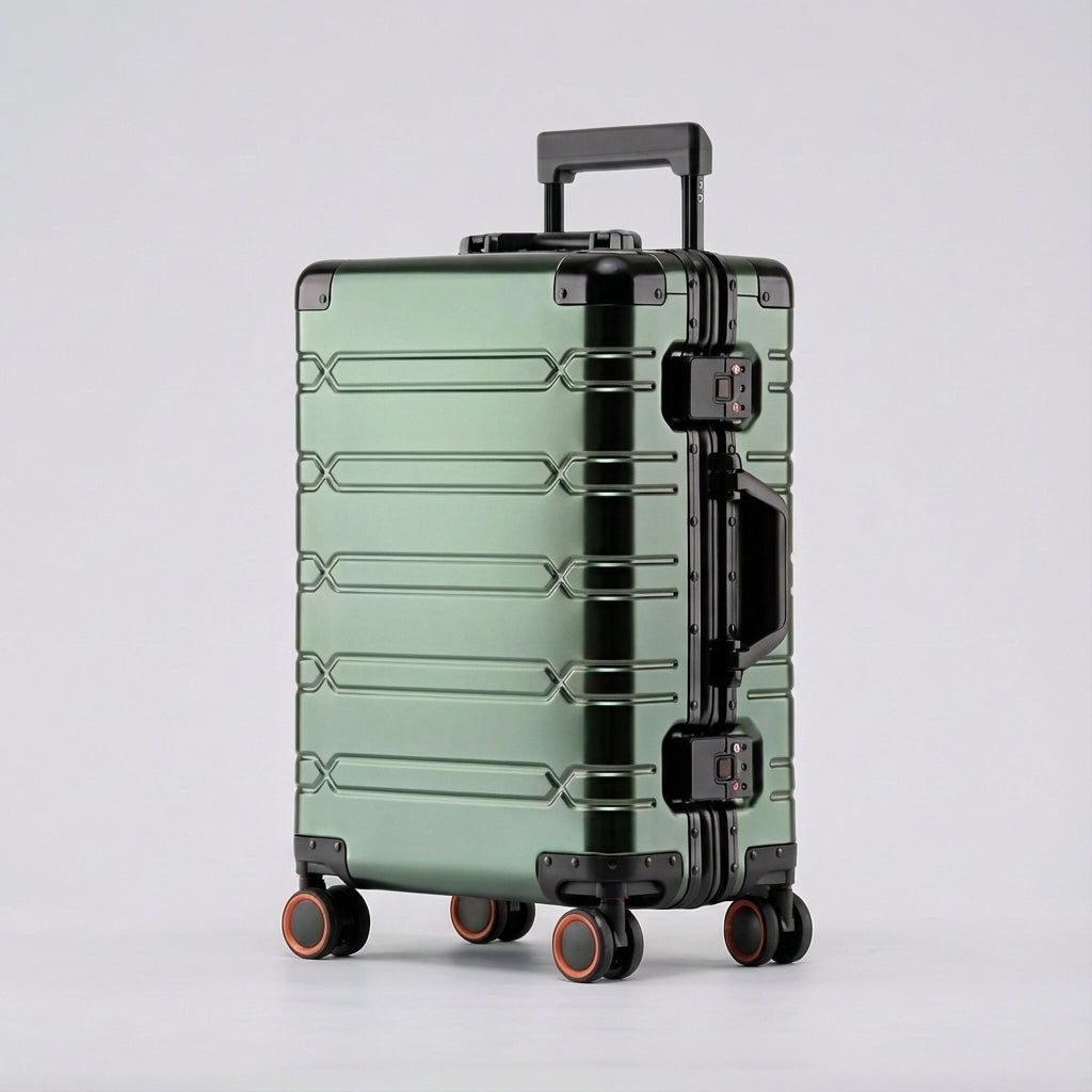 Elegant GlidePro rejsekuffert, robust design og 360° hjul for problemfri transport af bagage.