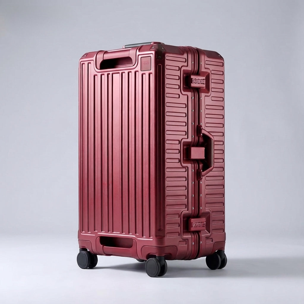 Stor Travelion rejsekuffert med hård aluminiumsskal, lette drejehjul og TSA-lås for bekvem rejse.