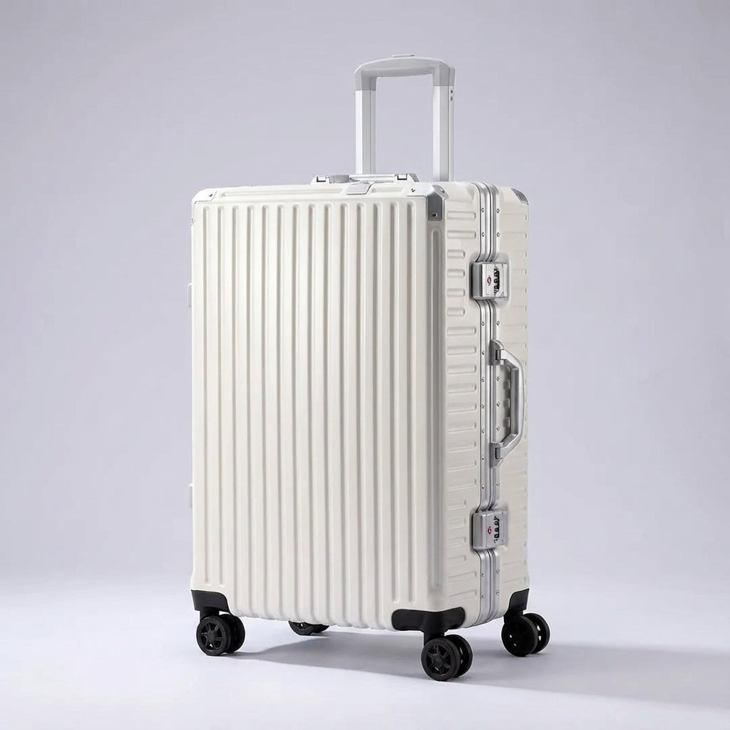 Stilfuld Travique rejsekuffert med aluminiumsramme, hård skal, USB-opladning & TSA-lås for robust bagage.