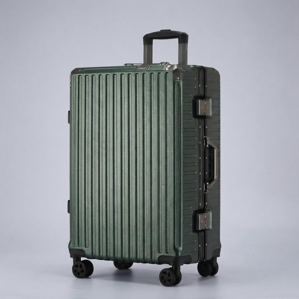 Praktisk indchecket bagage: stor rejsekuffert med hård skal, USB-port og 360° hjul til nem transport.
