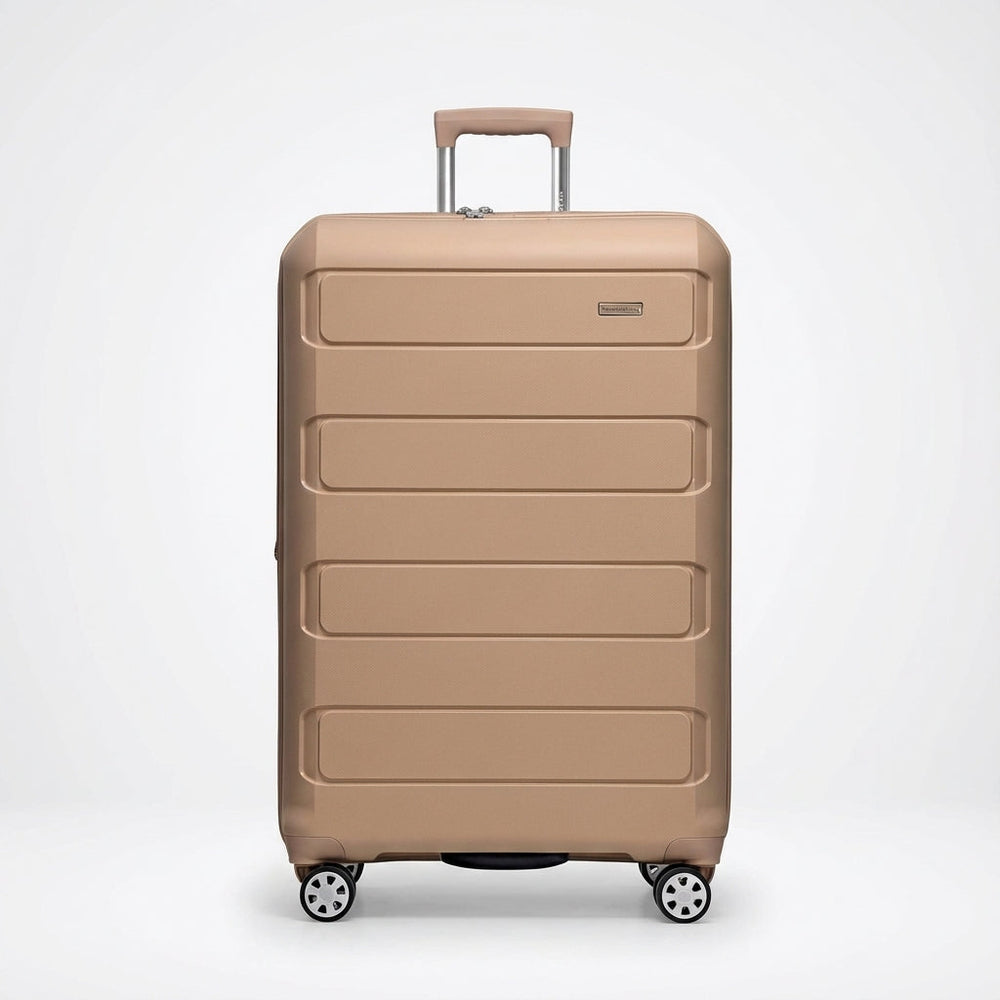 Moderne hardcase kuffert, udvidelig med spinnerhjul, ideel til sikker transport af din bagage.
