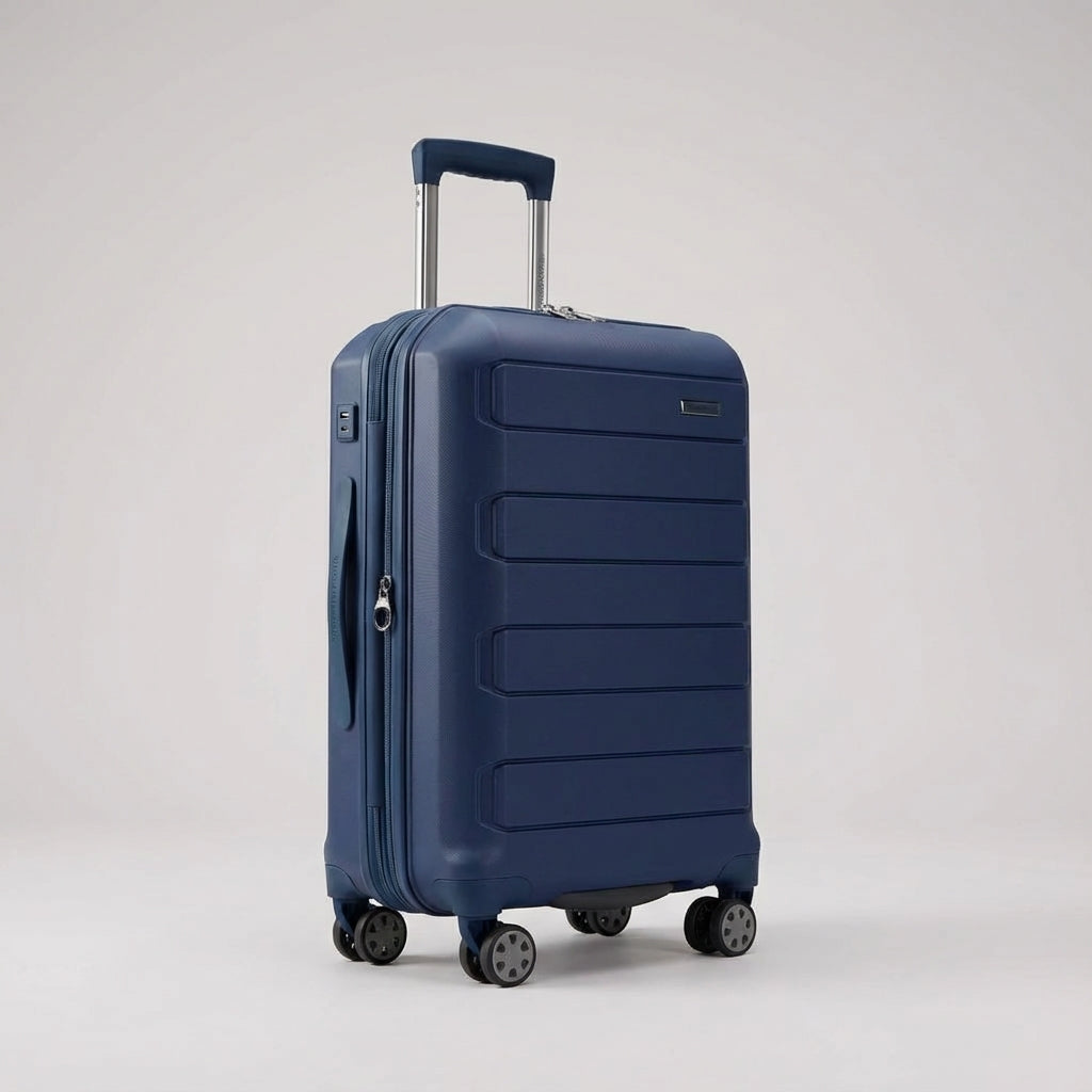 Stilfuld hardcase spinnerkuffert med udvidelse til ekstra pakkeplads, let at manøvrere.