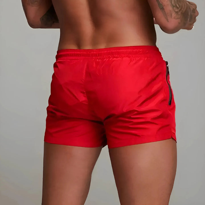 Mænds Sorte Badeshorts med Lommeklap, justerbar snøre og elastisk linning
