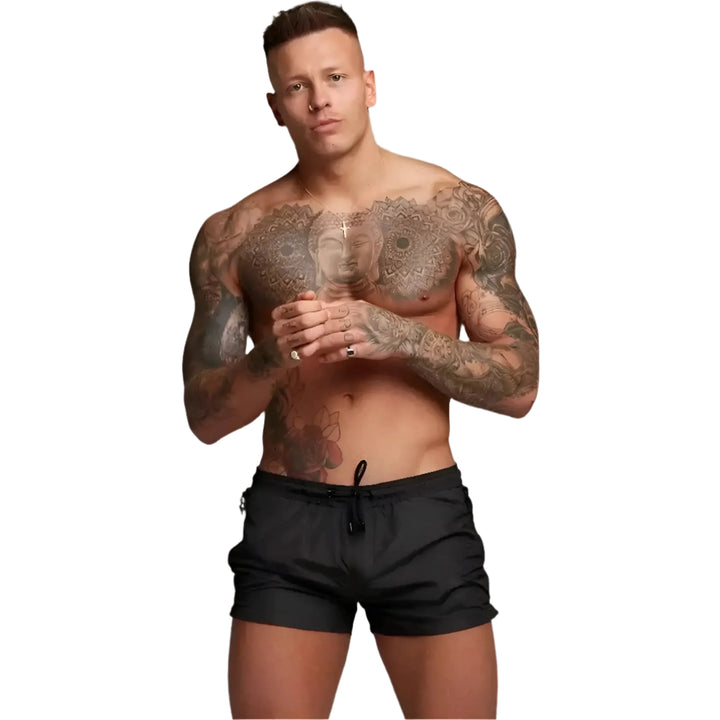 Mænds Røde Badeshorts med Lommeklap, justerbar snøre og elastisk linning