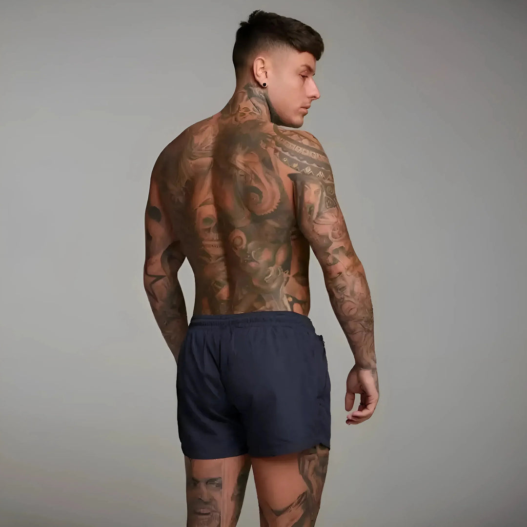 Mænds Røde Badeshorts med Lommeklap, justerbar snøre og elastisk linning