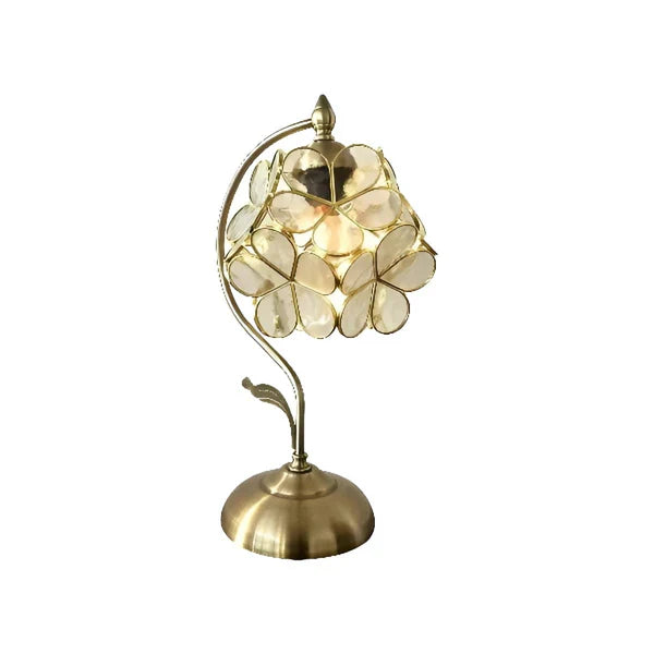 Dekorativ Tiffany lampe med blomster, justerbar højde, farvet glas skærm, ideel som læselampe.