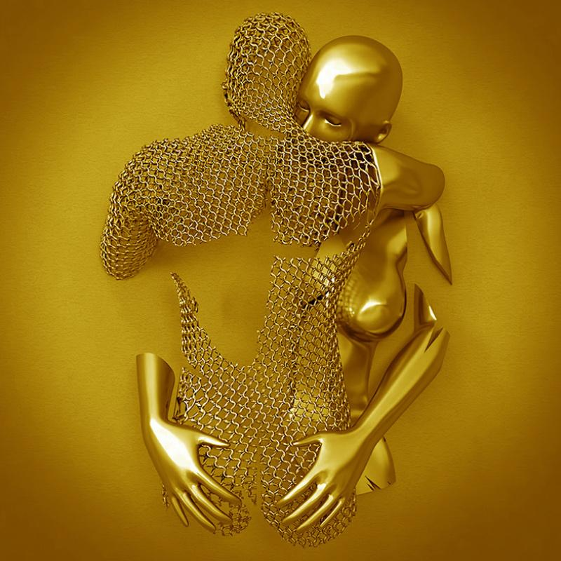 Vægkunst canvasprint med romantisk metalfigur; skaber hygge i hjemmet, stuen eller soveværelset.
