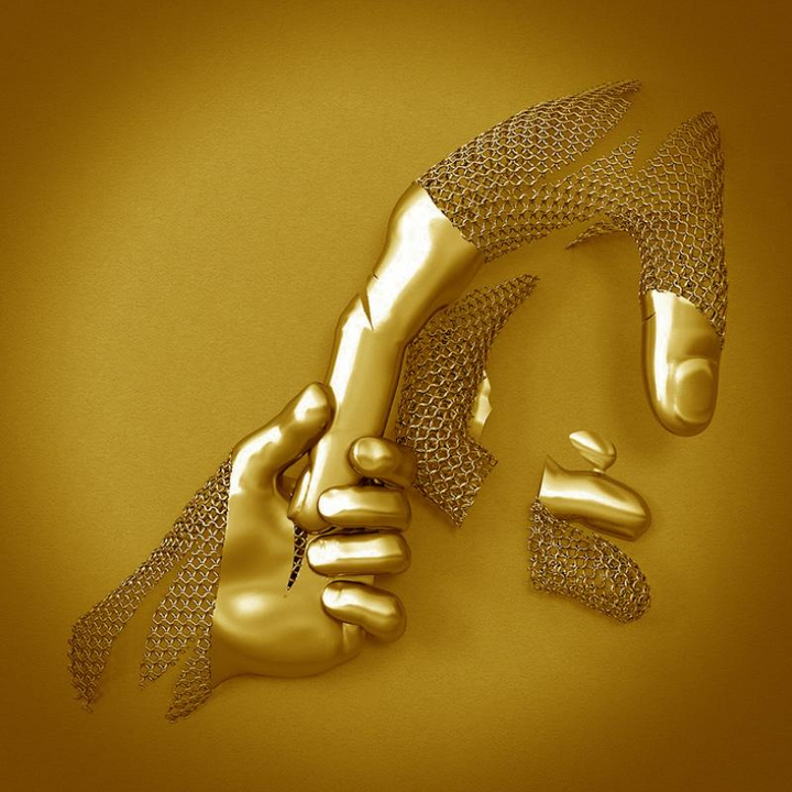 Perfekt gaveide: Romantisk vægkunst canvasprint med metalfigur i gråtoner, guld og sølvgrå.