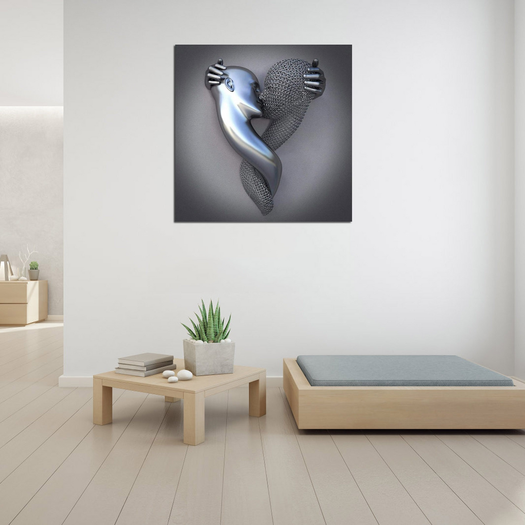 Moderne kunstprint på lærred med elegant metalfigur; ideel til romantisk hjemmeindretning.