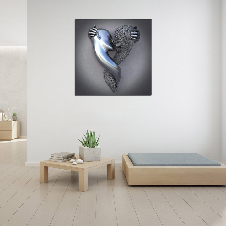 Moderne kunstprint på lærred med elegant metalfigur; ideel til romantisk hjemmeindretning.