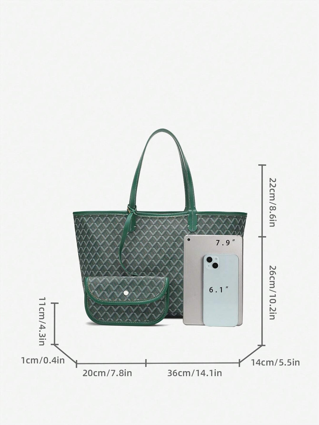Chic shopper med grafisk design, en moderne og rummelig kvindetaske inklusive pung.