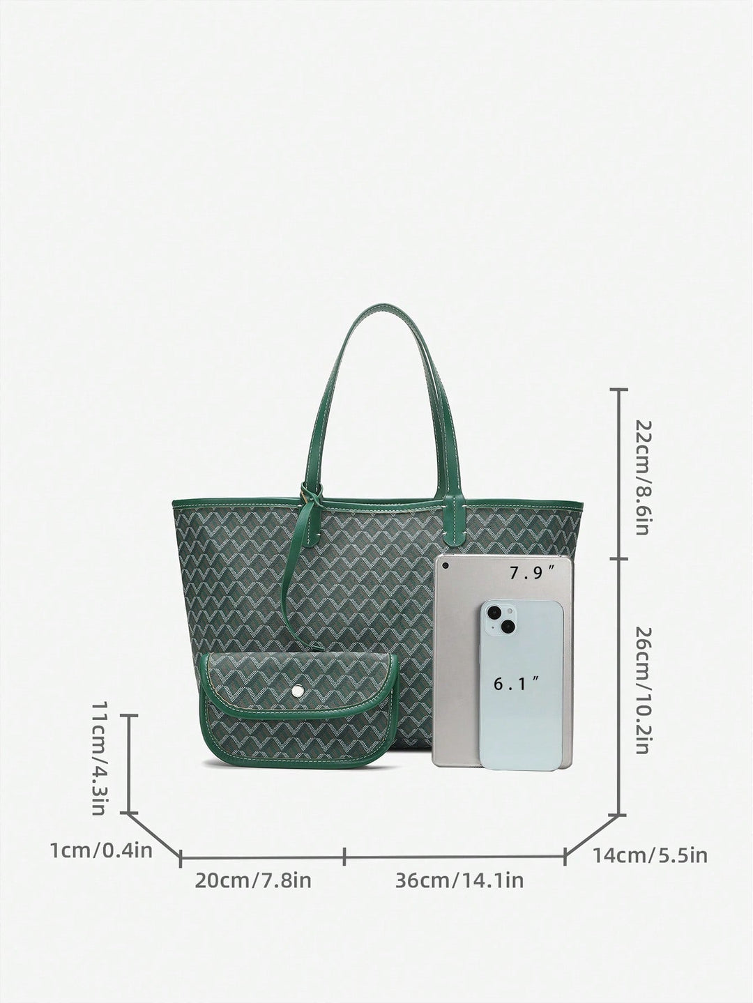 Elegant shopper til kvinder, rummelig og med et flot grafisk design og matchende pung.