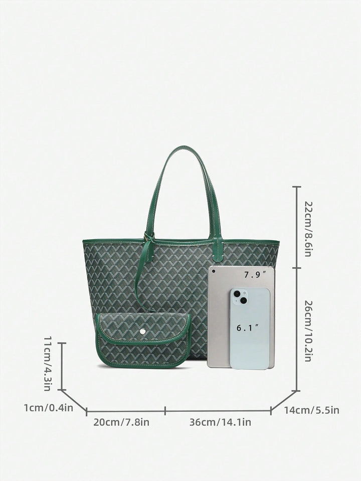 Elegant shopper til kvinder, rummelig og med et flot grafisk design og matchende pung.