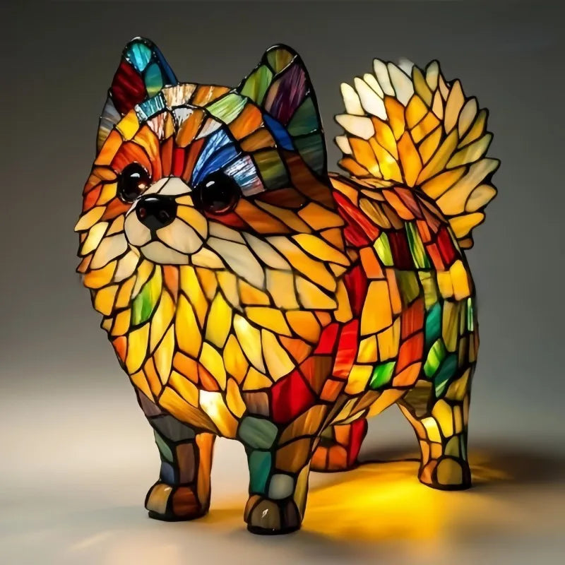 Sød Pomeranian hundelampe med varmt LED-lys, perfekt som dekorationslampe og bordlampe til hjemmet.