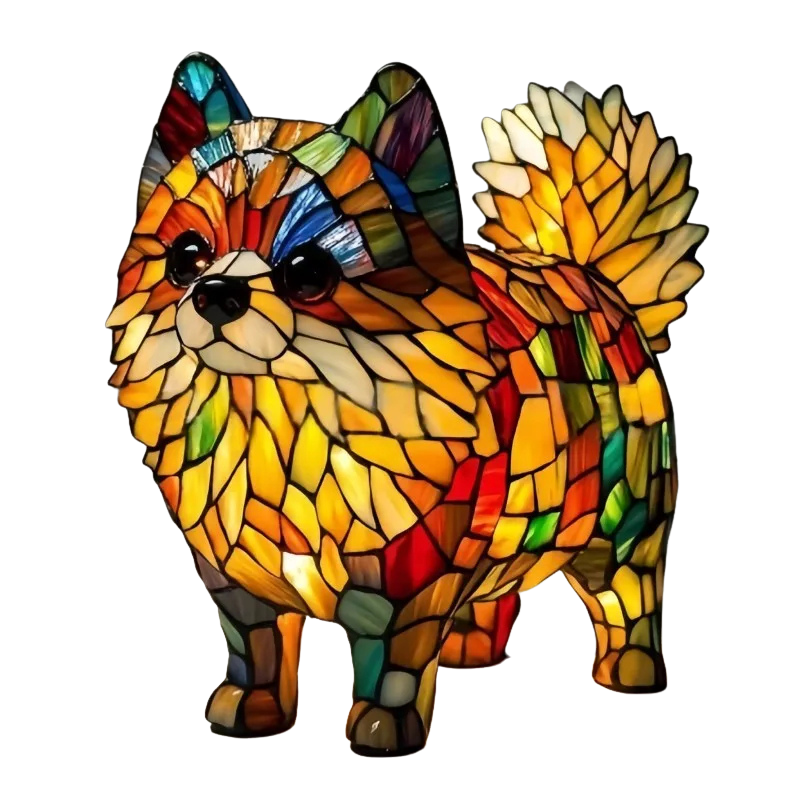 Unik håndlavet Pomeranian LED-figur lampe, ideel som indendørs stemningslys eller gave til hundeelskere.
