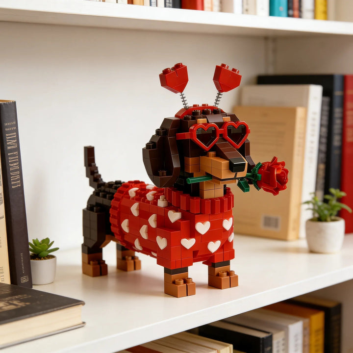Færdigbygget gravhund dekoration med valentins-tema. Sødt hobbyprojekt og unik gaveide.