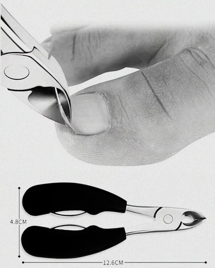 Ergonomisk negleklipper i rustfrit stål med skarpe blade til præcis trimning af negle.