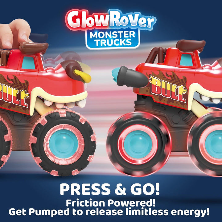 En populær gave til børn: 3 sjove, lysende monstertrucks. Tryk-og-kør legetøj sikrer mange timers leg.