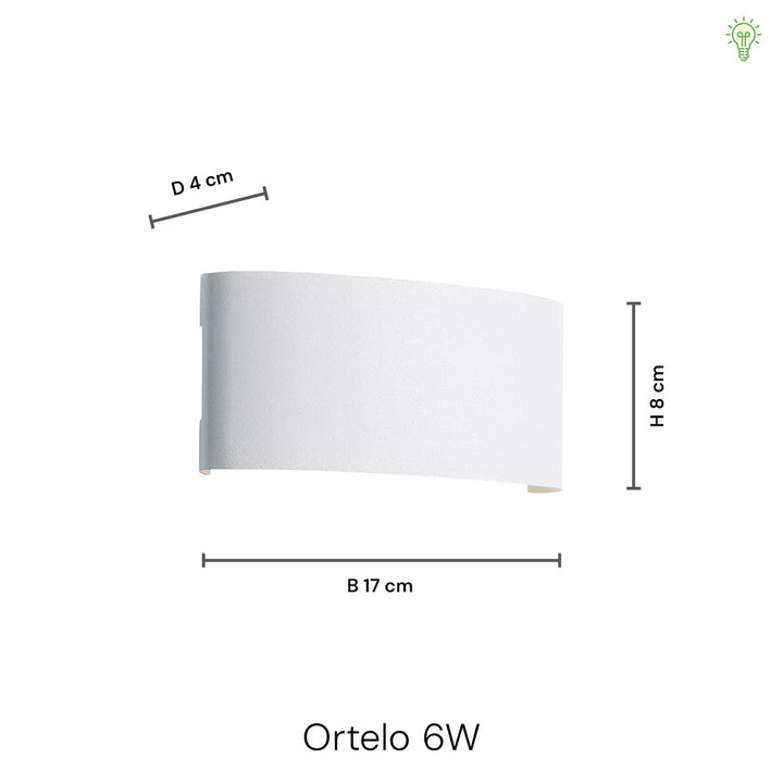 "Sandblæst hvid Ortelo 6W LED væglampe til udendørs brug, elegant alu-design med opad- og nedadrettet lys, IP65-klassificeret