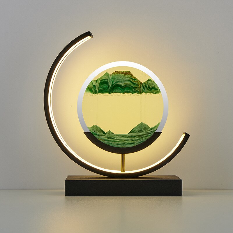 Sandbordlampe med dynamisk 3D sandkunst og behageligt LED lys til hygge.