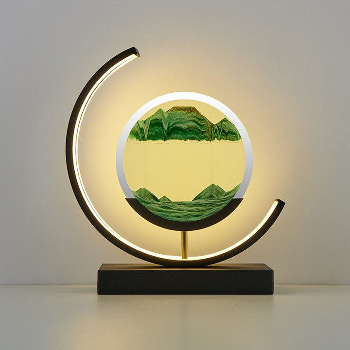 Sandbordlampe med dynamisk 3D sandkunst og behageligt LED lys til hygge.