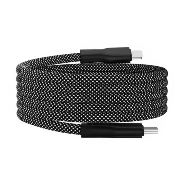 Kompakt selvoprulende magnetisk USB opladerkabel, perfekt til rejser og opbevaring.