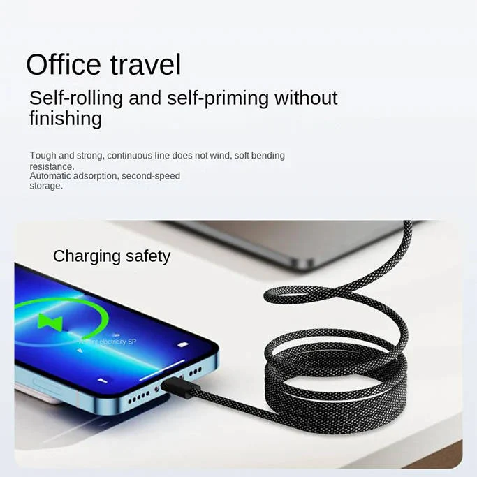 Smart selvoprulende magnetisk USB opladerkabel til problemfri og hurtig opladning.