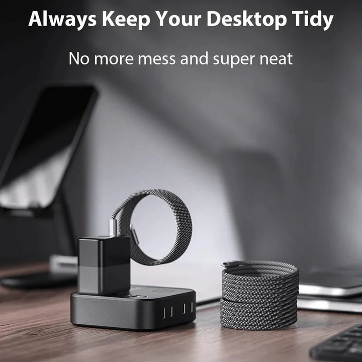 Innovativt gadget: Selvoprulende magnetisk opladerkabel til alle mobiltelefoner.