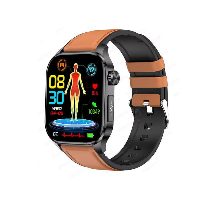 Elegant senior smartwatch. Viser blodtryk, glukose, puls og ilt på skærmen.