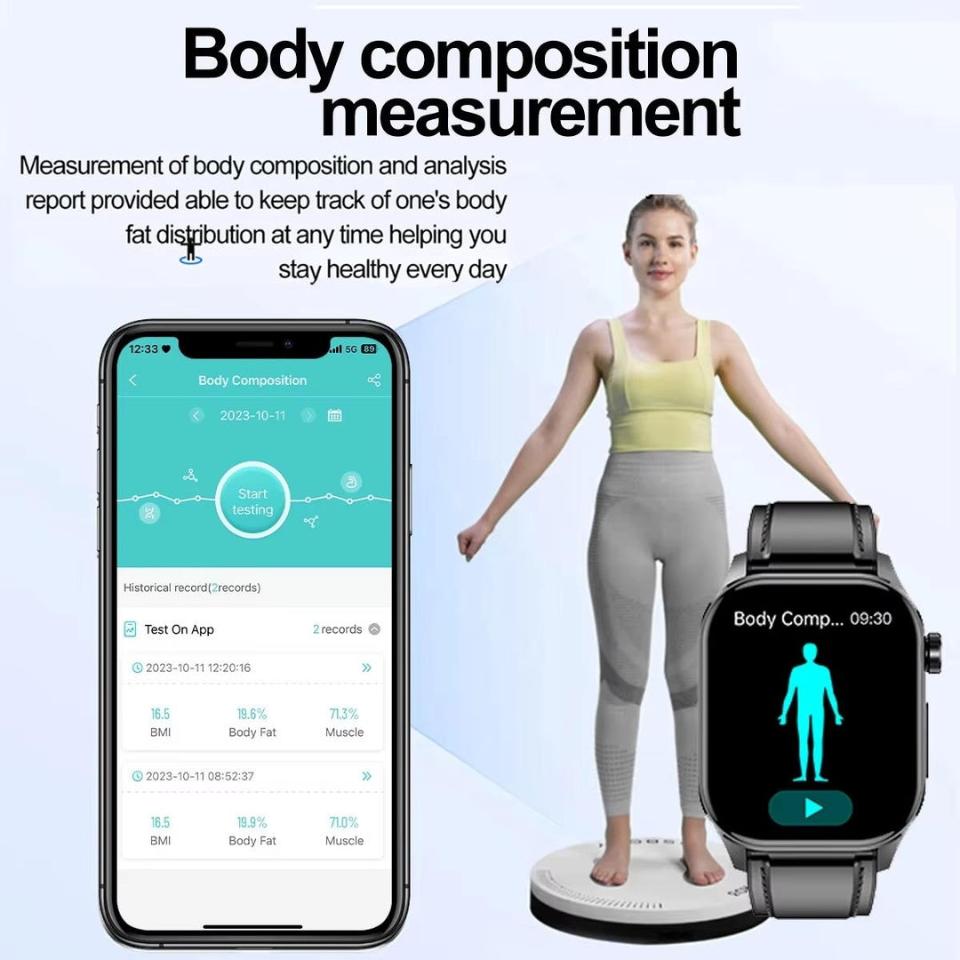 Senior smartwatch: blodtryk, glukose, puls, ilt og SOS. Fitnessur for sundhed og wellness.