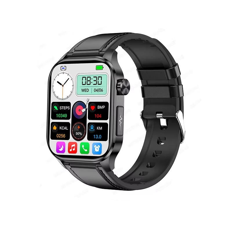 Smartwatch senior: fitnessur med blodtryk, glukose, puls, ilt og SOS-knap.