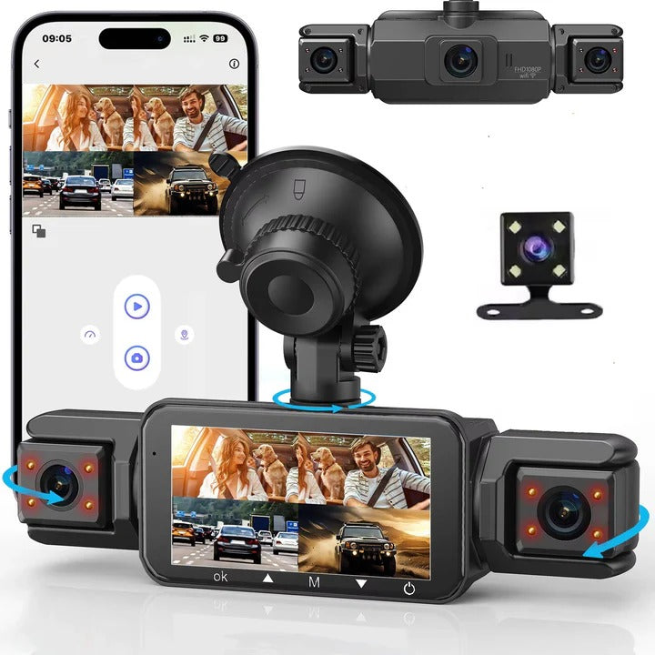 Højopløsnings bilkamera optager 360° video for detaljeret bilovervågning og dokumentation.