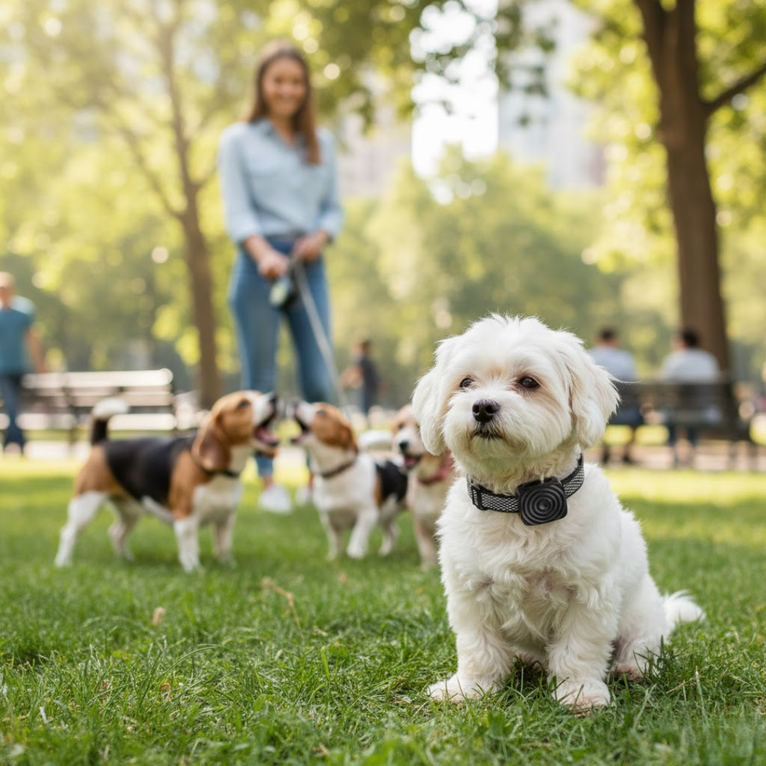 Skånsomt & effektivt anti-gø halsbånd til lille hund. Vandtæt træningshalsbånd med vibration for hvalpe.