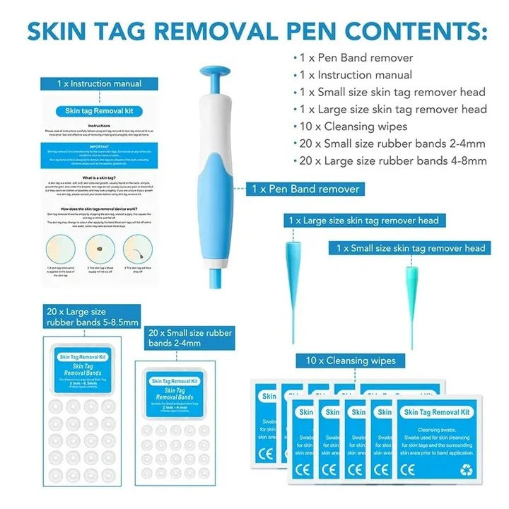 Person anvender SkinTagEase kit til nem og smertefri fjernelse af hudmærker på kroppen.