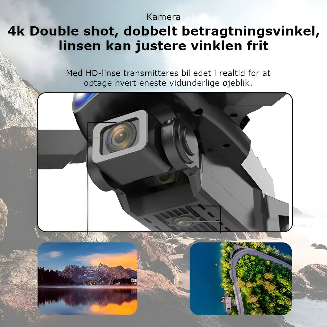 SkyCapture 4K dobbeltkamera drone, sort og robust, klar til udendørs optagelser med avanceret droneteknologi.