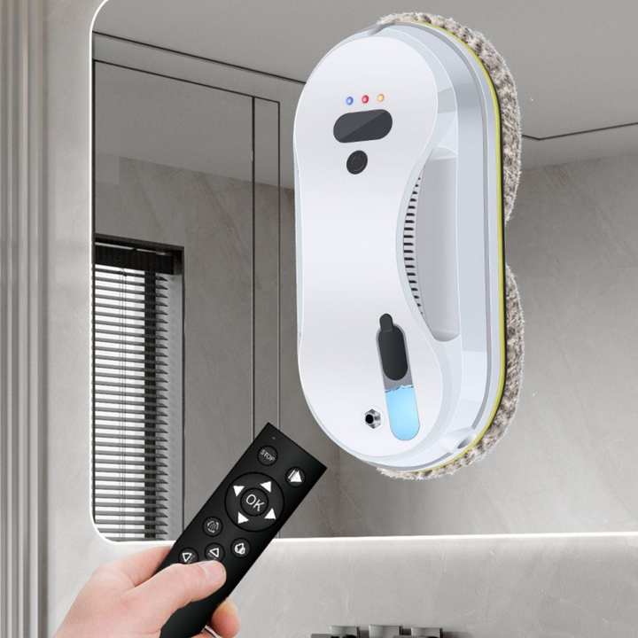 Smart vinduesrobot med AI og automatisk spray for stribefri rengøring af vinduer og fliser.