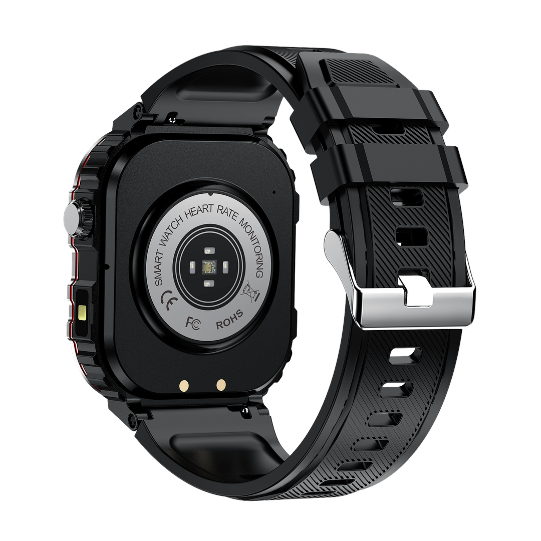Elegant sort smartwatch med sundhedsfunktioner; glukose-, puls- og aktivitetsmåler til en aktiv livsstil.