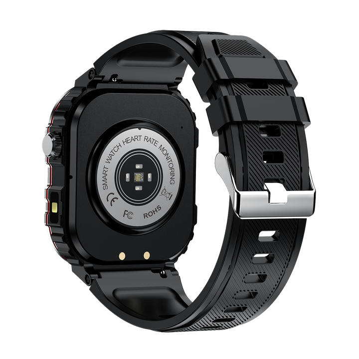 Elegant sort smartwatch med sundhedsfunktioner; glukose-, puls- og aktivitetsmåler til en aktiv livsstil.