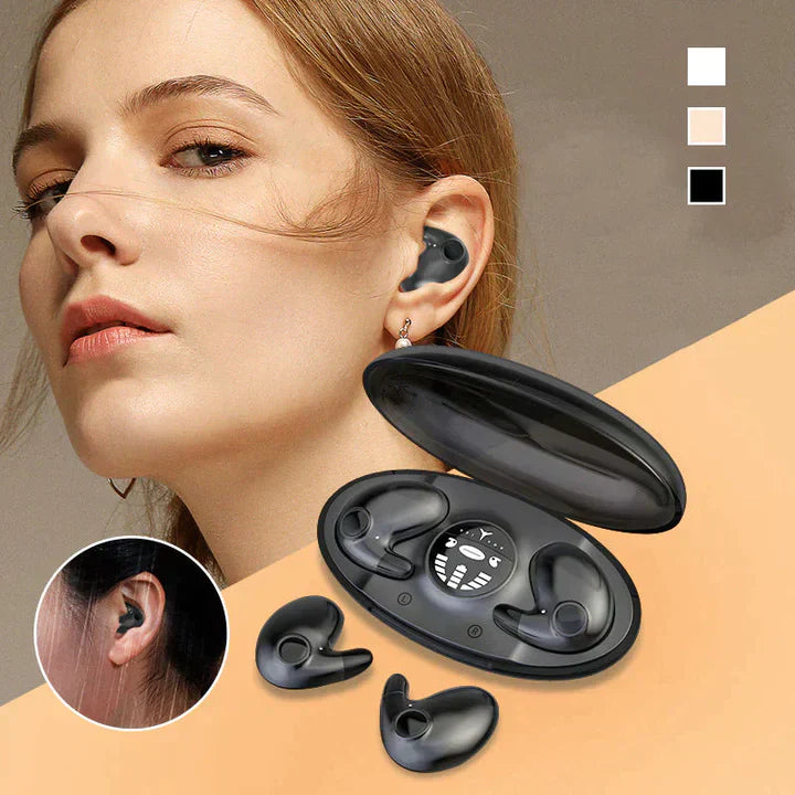 Kompakte SnoozePods mini-ørepropper, trådløse søvnhøretelefoner designet til diskret komfort.