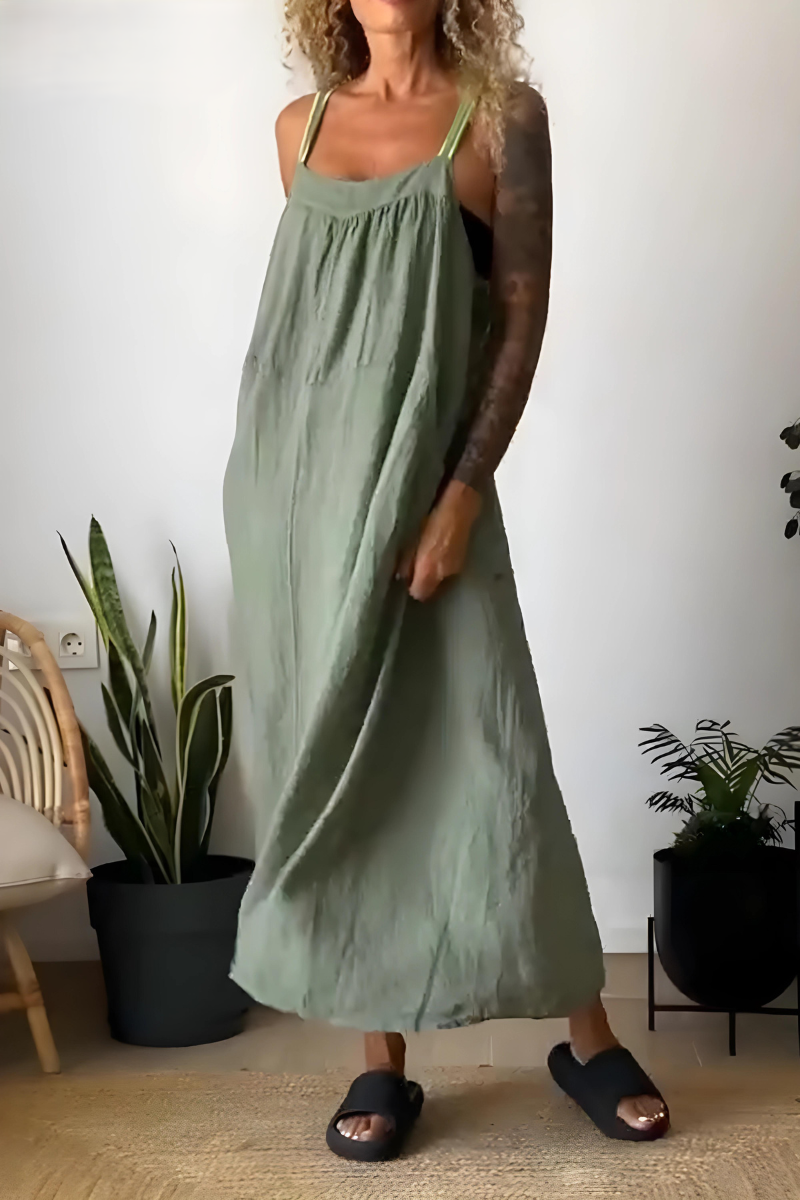 Sommerkjole i hør: Flot design, let stof, ideel til sommer, passer til hverdag & fest, fås i flere farver og størrelser.