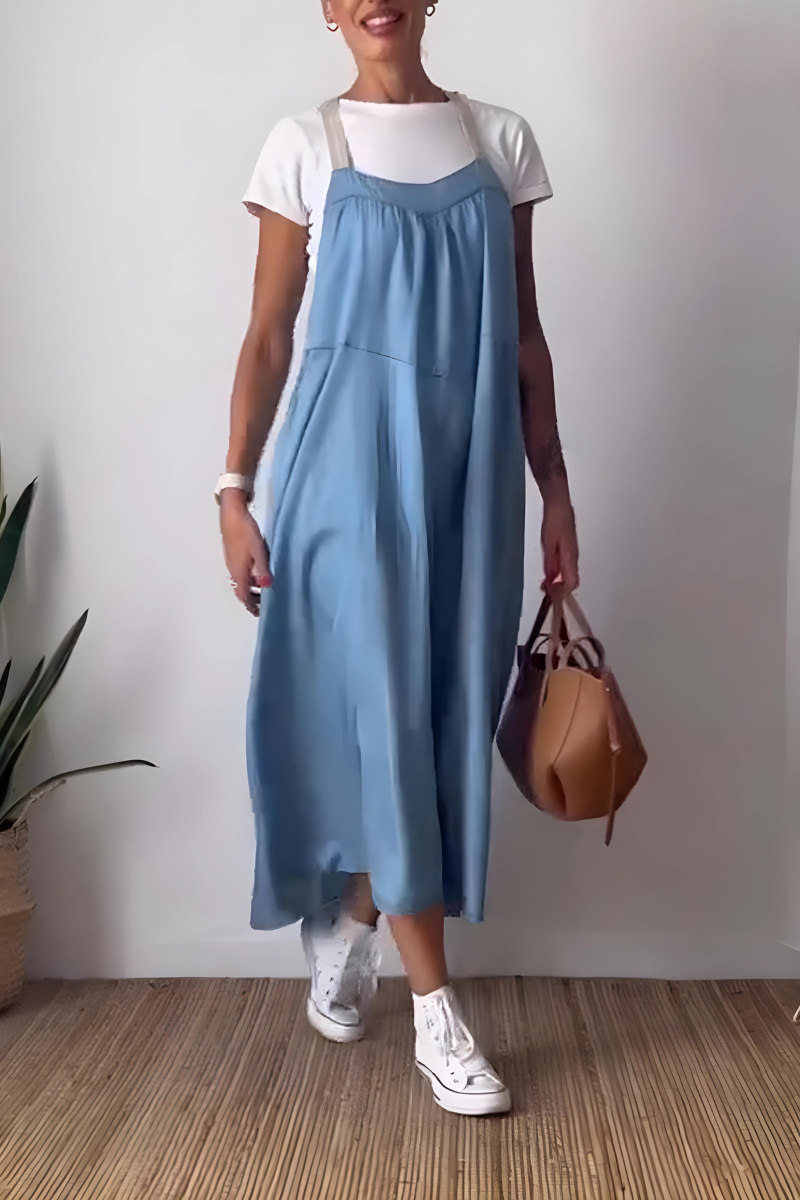 Sommerkjole i hør: Flot design, let stof, ideel til sommer, passer til hverdag & fest, fås i flere farver og størrelser.