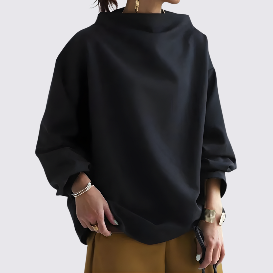 Elegant sort damesweatshirt med høj hals og lange ærmer, ideel til afslappet og behagelig stil.