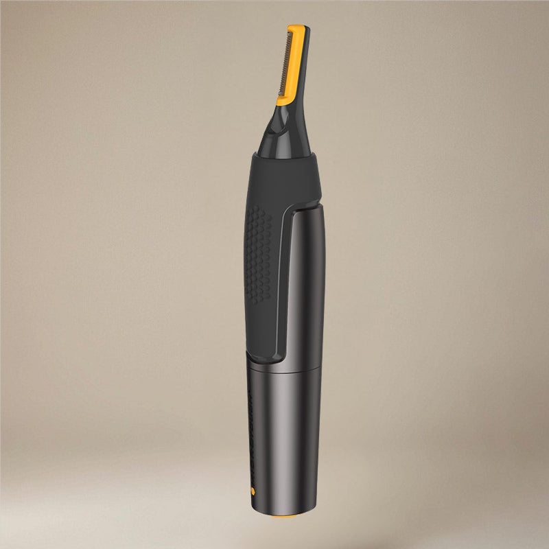 Elegant sort EdgeTrim præcisionstrimmer med indbygget LED-lys. Ergonomisk og rejsevenlig til mænds grooming.