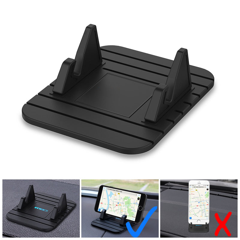 Nærbillede af GripGlide mobilholder, der sikkert fastholder telefonen til stressfri navigation og kørsel.